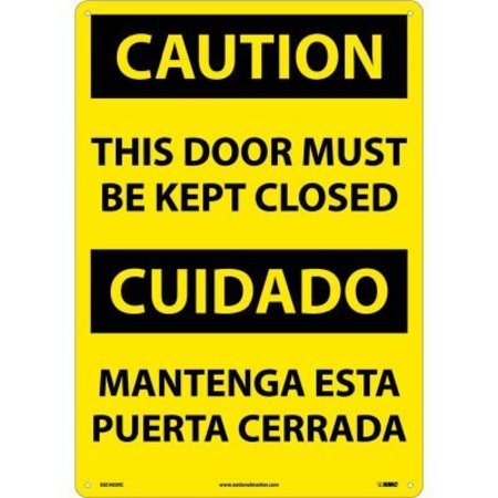 NATIONAL MARKER CO Bilingual Plastic Sign - Caution This Door Must Be Kept Closed ESC402RC
